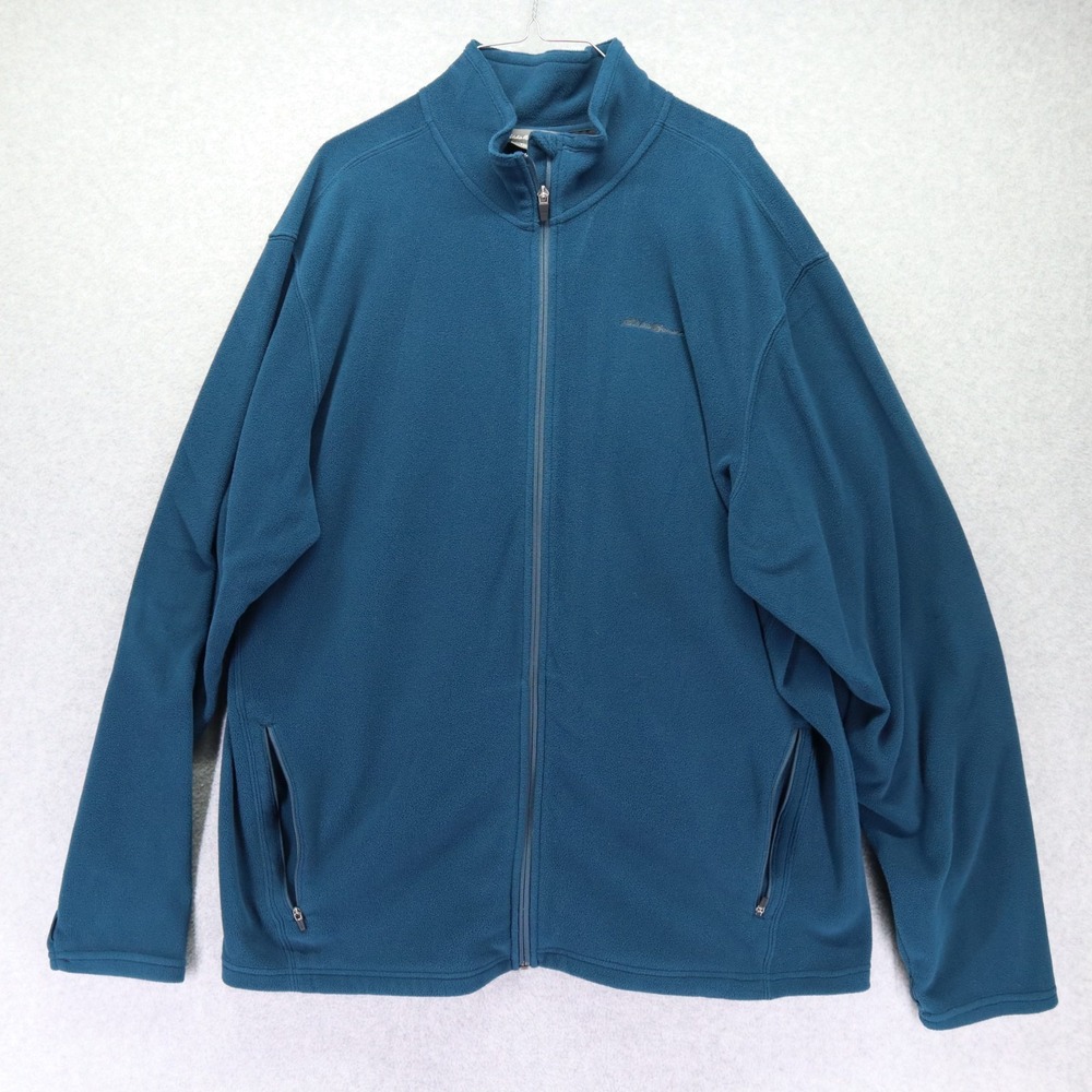 Eddie Bauer Jacket Mens XLT Polartec Fleece Full Zip Mock Neck Teal Long Sleeve